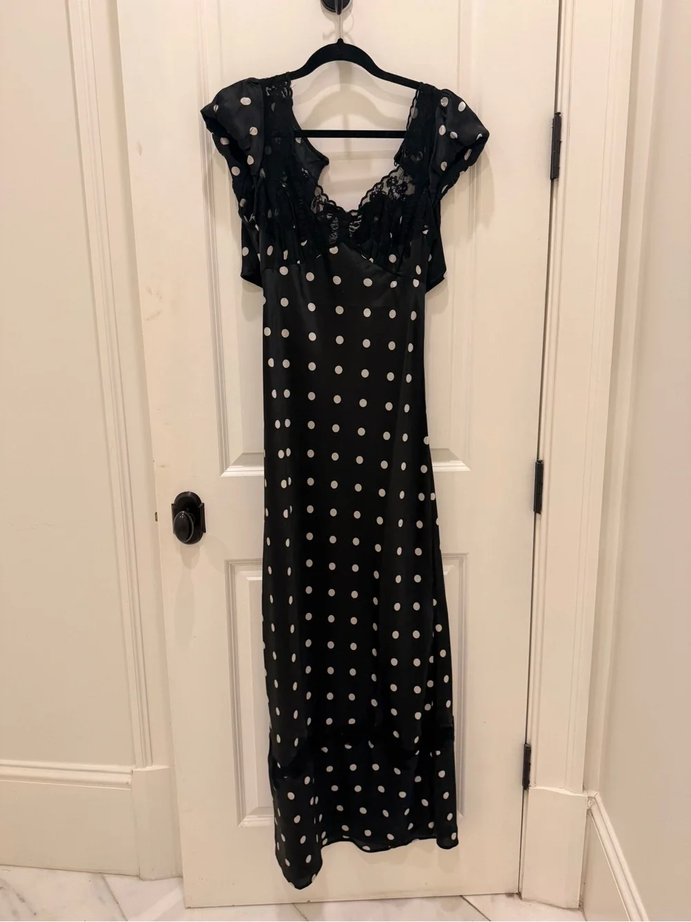Free People Black and White Polka Dot Lace-Trim Maxi Dress